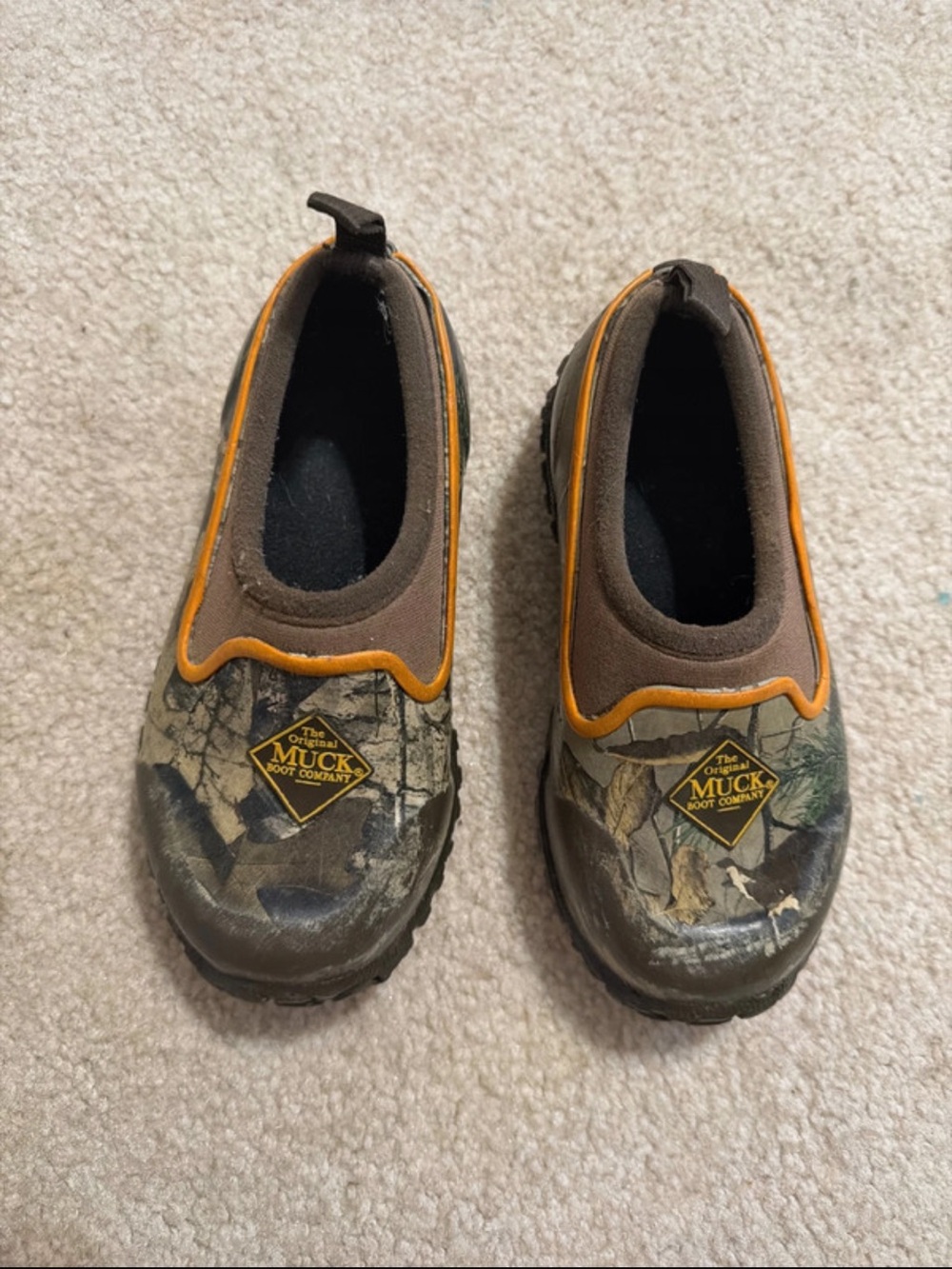 Muck Boot Company Kids' Brown Camo Slip-On Rain & Snow Boots with Orange Trim